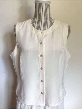 Vintage 90s Preview Collection 100% Silk Ivory Shell Top Quiet Luxury Minimalist